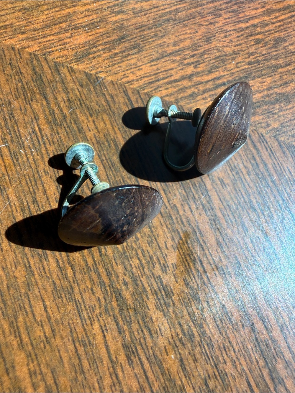 Vintage Wood Button Screw-Back Earrings